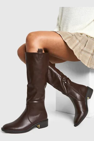Boohoo Wide Fit Tab Detail Knee High Boot - - 5