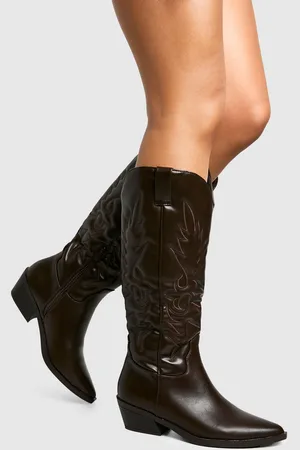 Boohoo Embroidered Knee High Western Boots - - 5