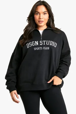 Boohoo Plus Dsgn Studio Applique Oversized Half Zip Sweatshirt - - 16