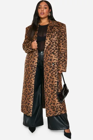 Boohoo Plus Leopard Print Oversized Wool Look Coat - - 18