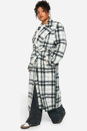Boohoo Plus Check Oversized Wool Look Coat - - 16