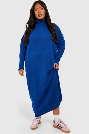 Boohoo Plus Soft Knit Turtleneck Midi Dress - - 16