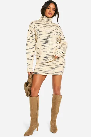 Boohoo Premium Marl Knitted Roll Neck Jumper And Mini Skirt Set - - M