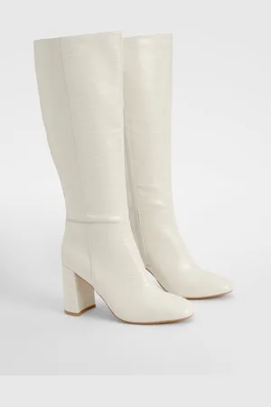Boohoo Croc Heeled Knee High Boot - - 9