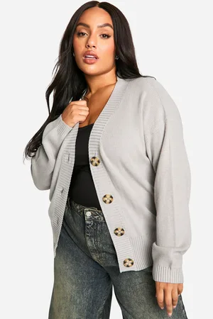Boohoo Plus Premium Rib Oversized Slouchy Knitted Cardigan - - 16