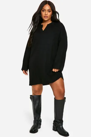 Boohoo Plus Soft Knit Fine Gauge Polo Collar Jumper Dress - - 28