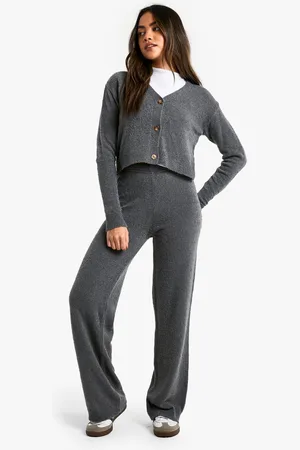 Boohoo Soft Knit V Neck Cardigan And Wide Leg Knitted Co-Ord - - S