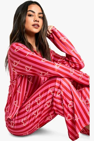 Boohoo Christmas Candy Cane Long Sleeve Trouser Set - - 8