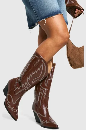 Boohoo Vintage Look Calf High Western Cowboy Boots - - 9