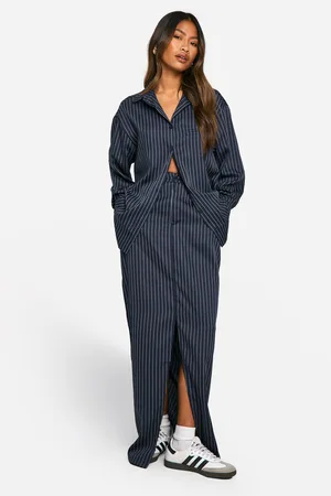 Boohoo Pinstripe Split Front Maxi Skirt - - 6