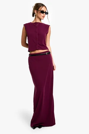 Boohoo Soft Rib Button Through Top And Maxi Skirt Co-Ord - - 12