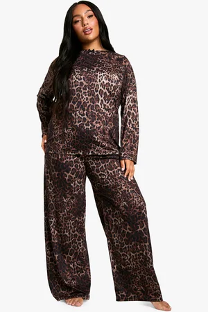 Boohoo Plus Leopard Long Sleeve Pants Pj Set - - 16