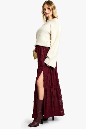Boohoo Maternity Burn Out Split Hem Floaty Maxi Skirt - - 8