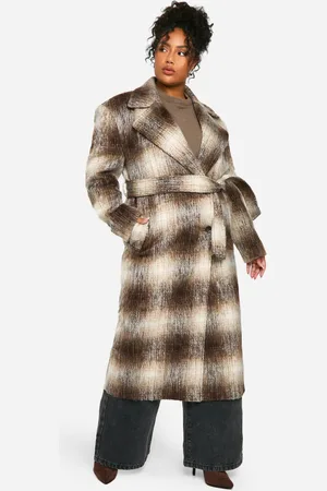 Boohoo Plus Check Oversized Wool Look Coat - - 16
