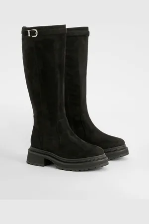Boohoo Wide Fit Buckle Detail Chunky Knee High Boots - - 5