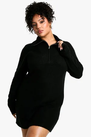Boohoo Plus Soft Rib Oversized Knit Half Zip Collar Jumper Dress - - 28