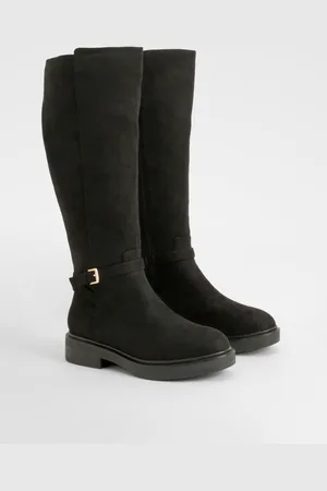 Boohoo Wide Fit Buckle Detail Knee High Boots - - 5