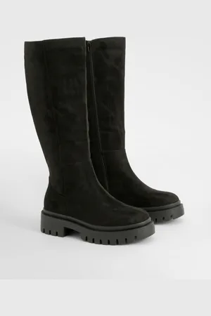 Boohoo Wide Fit Panel Detail Chunky Knee High Boot - - 8
