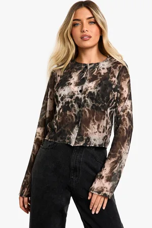 Boohoo Sheer Dark Leopard Print Woven Cardigan Top - - 6