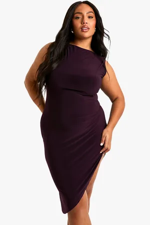 Boohoo Plus Racer Asymmetric Hem Midi Dress - - 16