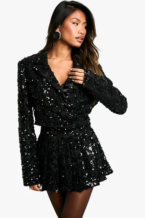 Boohoo Premium Sequin Boucle Cropped Blazer - - 6