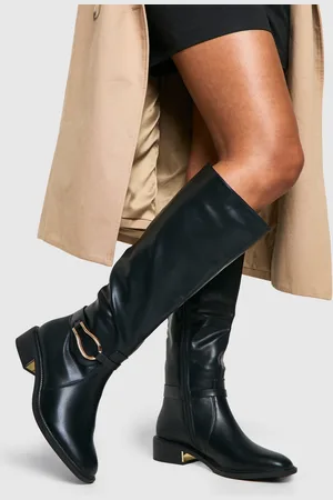 Boohoo Wide Fit Hardware Detail Knee High Boots - - 5