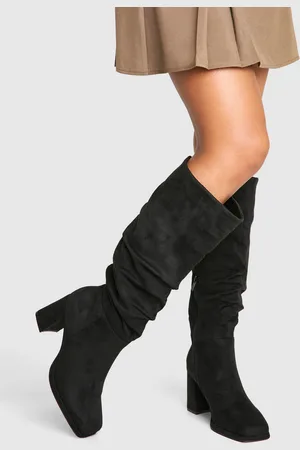 Boohoo Wide Fit Block Heel Ruched Knee High Boot - - 5