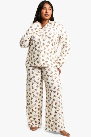 Boohoo Plus Bear Print Long Sleeve Pyjama Set - - 16
