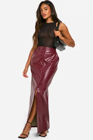 Boohoo Croc Pu Split Front Maxi Skirt - - 6