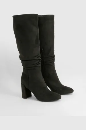 Boohoo Ruched High Block Heeled Knee High Boots - - 9