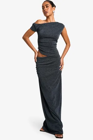 Boohoo Metallic Knit Maxi Skirt - - 6