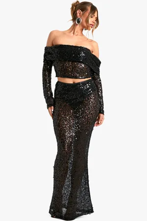Boohoo Sequin Beaded Lace Maxi Skirt - - 6