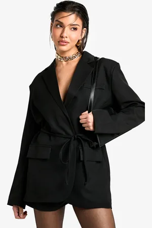 Boohoo Marl Shoulder Pad Belted Blazer - - 8