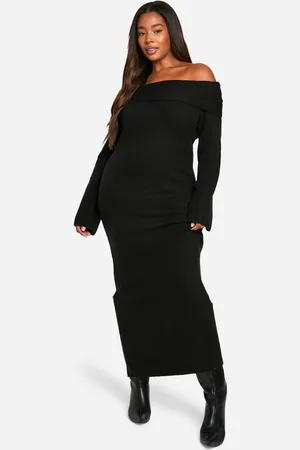 Boohoo Plus Premium Oversized Rib Bardot Neckline Soft Knit Jumper Dress - - 28