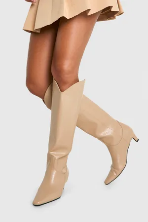 Boohoo Croc Low Heel Knee High Boots - - 5