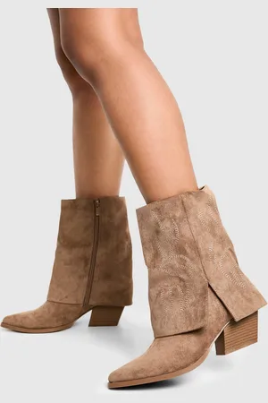 Boohoo Faux Suede Foldover Calf High Boot - - 5