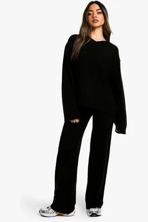 Boohoo Soft Knit V Neck Jumper And Wide Leg Knitted Co-Ord - - S