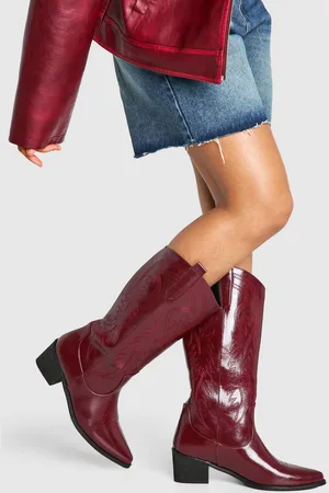 Boohoo Vintage Look Calf Detail Embroidered Western Cowboy Boots - 5