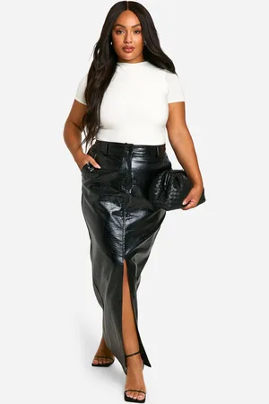 Boohoo Plus Croc Pu Split Front Maxi Skirt - - 16