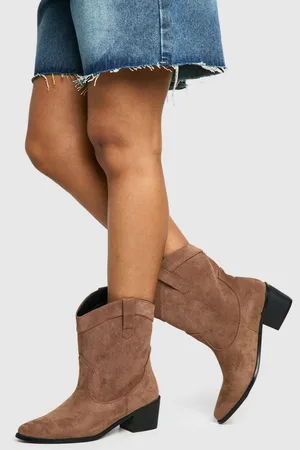 Boohoo Wide Fit Vintage Look Stitch Detail Ankle Western Boots - - 5