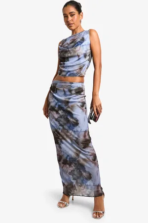 Boohoo Printed Textured Mesh Drape Maxi Skirt - - 6