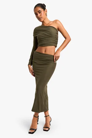 Boohoo Super Soft Fold Over Waist Midi Skirt - - 6