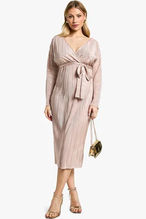 Boohoo Maternity Plisse Belted Midi Dress - - 8