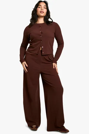 Boohoo Plus Crinkle Cardigan And Wide Leg Pants Co-Ord - - 26