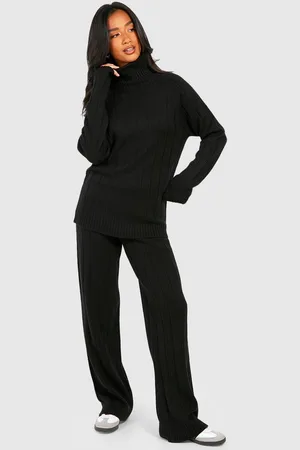 Boohoo Petite Wide Rib Turtleneck & Pants Knitted Co-Ord - - 8