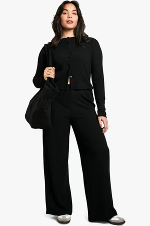 Boohoo Plus Crinkle Cardigan And Wide Leg Pants Co-Ord - - 28