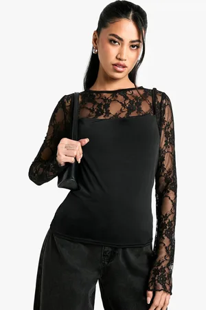 Boohoo Lace Top With Slinky Cami Overlay - - 6
