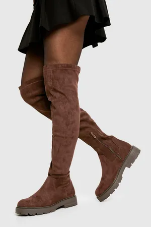 Boohoo Faux Suede Chunky Knee High Boots - - 5