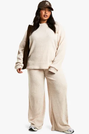 Boohoo Plus Soft Ribbed Jumper And Wide Leg Pants Co-Ord - - 28