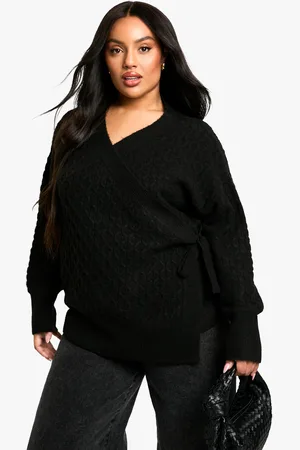 Boohoo Plus Soft Cable Knitted Wrap Cardigan - - 16